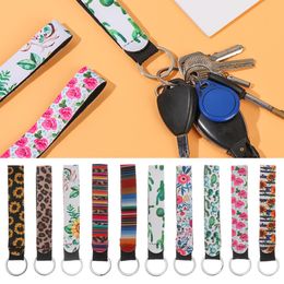 Keychains Lanyards Trendy Keychain Sunflower Leopard Printed Wristlet Long Hanging Strap Key Holder Lanyard Rings Charms Pendant Diy Smtln