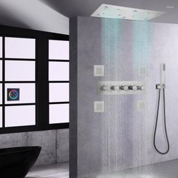 Bathroom Shower Sets Brushed Nickel Thermostatic Head Douche Modern Luxury Rainfall LED Panel Atomization Spa