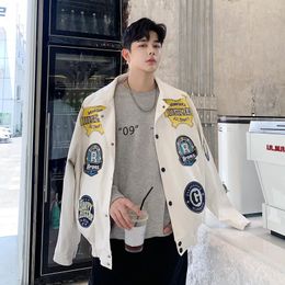 Men's Jackets 2022 Spring Autumn Casual Leather Jacket Men Streetwear Hip-hop Fried Street Motorcycle Loose Long-sleeved White Coat