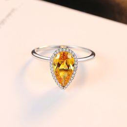 New Luxury Water Drop Zircon s925 Silver Ring Women Jewellery Fashion Charming lady White Yellow Two Colour Gem Ring Wedding Party Accessories Gift