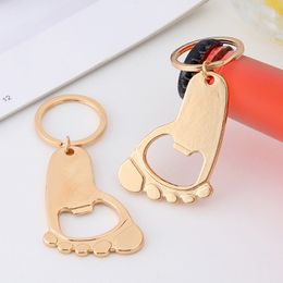 50PCS Wholesales Birthday Party Supplies Creative Baby Feet Design Gold Metal Bottle Opener Key Ring in Gift Box Baby Shower Favours Christening Souvenir