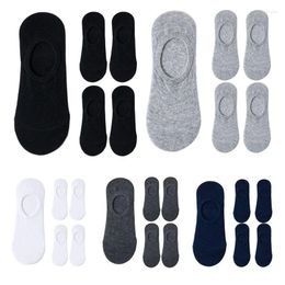 Men's Socks 5 Pairs Men Summer Breathable Low Cut Cotton Boat Solid Color Inivisible Non-Slip Silicone Loafer Short Hosiery 37JB