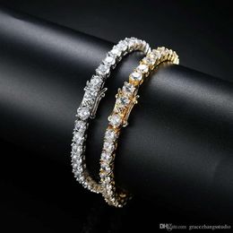 hip hop tennis diamonds chain bracelets for men fashion copper zircons 7 8 inches golden silver jewelry277H