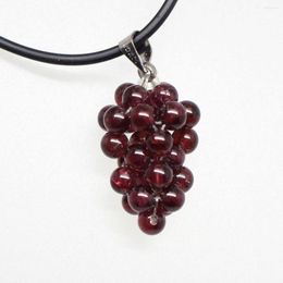 Choker Beauty Natural Stone Beads Handmade Amaranth Grape 11mmX16mm Pendant Black Rope Necklace 17.5inches