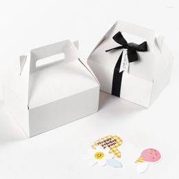 Gift Wrap 10pcs White Cardboard Cupcake Box With Handle Mousse Cheesecake Packaging For Wedding Birthday Home Party Wrapping