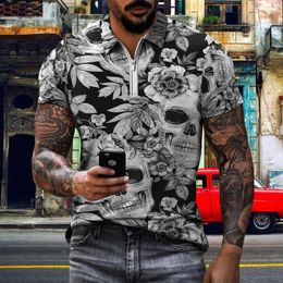 Men's Polos 2022 Summer Polo Shirt Top T-shirt Short Sleeve Neckline Zipper 3D Print Casual Hip Hop Harajuku Skulls Theme