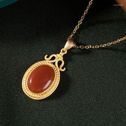 Pendant Necklaces S925 Sterling Silver Gold Natural South Red Agate Gift For Wife And Girlfriend To Give Mom High-End Clavicle Chain Set