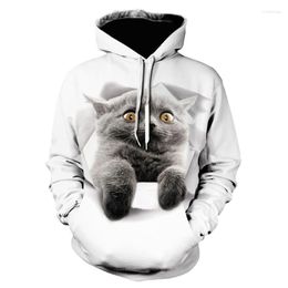 Men's Jackets Men's Harajuku White Hoodie 3D Cat Hoodies Men Women Hooded Streetwear Animal Printed Pullovers Boys Girls Tops Hip Hop