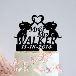 Festive Supplies Custom Wedding Cake Topper Of Your Name&Date Baby Elephants Pattern Personalised Cute Ornament For