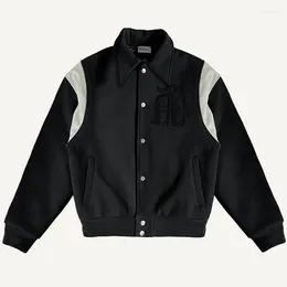 Men's Jackets 2022Fw Askyurself Jacket Back Scroll Flocking Logo Vintage Black Patchwork Quality