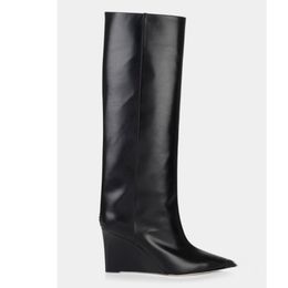 women new style leather Knee Boots Fashion pillage toe pionted booties Mirror surface Casual Dress shoes a