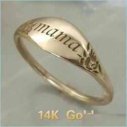 Wedding Rings Wedding Rings Exquisite Womens Gold Colour Mama Letter Flower Ring Simple Personality Engagement Party Fashion Jewellery Dh4Xz