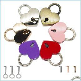 Door Locks Heart Shape Padlocks Vintage Hardware Locks Mini Keys Lock With Key Travel Handbag Suitcase Padlock 30X39Mm Drop Delivery Dhxes