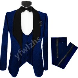 Custom-made Groom Tuxedos Embossing Men Suits Shawl Lapel Groomsmen Wedding/Prom/Dinner Man Blazer Jacket Pants Tie Vest M189