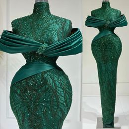 2022 Arabic Aso Ebi Hunter Green Prom Dresses Sequined Lace Evening Formal Party Second Reception Birthday Engagement Gowns Dress ZJ303