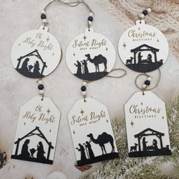 Christmas Tree Wood Pendant DIY Wooden Craft Hanging Ornament For Happy New Year Christmas Decorations
