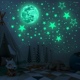 Wall Stickers 3D Sticker Star Moon Fluorescent Glow In The Dark Luminous For Kids Room Living Decal Decoration