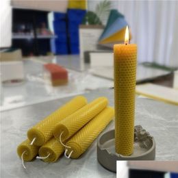 Candles 5Pcs/Set Diameter 35Cm Height 195Cm Natural Yellow Beeswax Rolled Candle Handmade Diy Honey Long Rod Bees Wax Honeycomb Drop Dhi0U