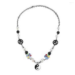 Chains Stainless Steel Hip Hop Yin And Yang Pearl Letter A Flower Pendant Necklace Jewellery Gift For Him
