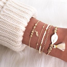 Bangle 5 Pcs/set Bohemia Vintage Tassel Brecelets Natural Mix Beads Conch Gold Ball Shell Bracelet For Women Summer Beach Jewellery