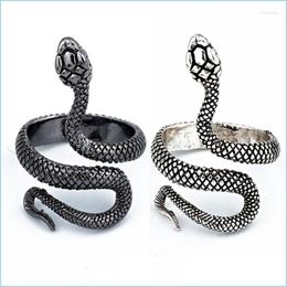 Cluster Rings Cluster Rings Vintage Punk Snake For Women Men Exaggerated Antique Sier Colour Fashion Personality Stereoscopic Opening Dhaeh