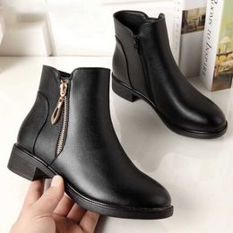 Boots Black ankle boots for women zip deco leather booties woman winter 2022 waterproof rain snow autumn shoes Y2210