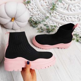 Boots 2022 Autumn Winter New Ankle Knitted Net Red Couple Elastic Socks Shoes Casual Warm Comfort Slip-on Platform Women's Y2210