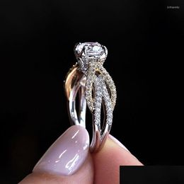 Wedding Rings Wedding Rings Luxury Shiny Cubic Zirconia Engagement For Women Rose Gold/ Elegant Female Bijoux Bague Anelwedding Brit Dhvae
