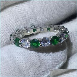 Cluster Rings Cluster Rings Fashion Female Finger Jewelry 925 Sterling Sier Ring Sona Green 5A Zircon Stone Engagement Wedding Band Dh1Tr