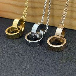 Luxury Heart Pendant Screw Necklaces Women Round Stainless Steel Couple Double Circle Gold Necklace Jewellery for Neck Gifts for Woman