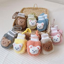 Hair Accessories 0-4Years Cute Bear Cartoon Baby Gloves Knitted Wool Born Mittens Velvet Thick Children Kids Winter Soft Full Fingers