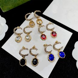 Women's fashion Jewellery 18k gold plated 925 silver brand designer earrings retro letter Crystal Diamond Pearl Classic earrings Wedding classic Jewellery wholesale