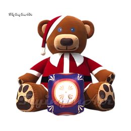 Large Inflatable Brown Bear Outdoor Christmas Decoration Cartoon Animal Mascot Model Airblown Teddy Bear Balloon With Red Costume For Park Show