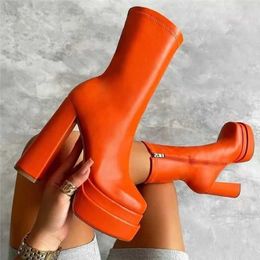 Boots 2022 Sexy Chunky High Heels Ankle Shoes for Women Punk Style Zipper Thick Platform Elasticity Microfiber Sapatos Femininos Y2210