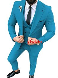 Customise tuxedo One Button Handsome Peak Lapel Groom Tuxedos Men Suits Wedding/Prom/Dinner Man Blazer Jacket Pants Tie Vest W1190