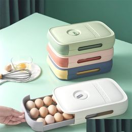 Storage Boxes Bins 32X21X7 8Cm Eggs Storage Box Holder Container Der Type Kitchen Fridge Egg Organiser With Lid Stackable Sealed F Dhcyn