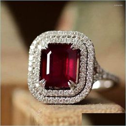 Wedding Rings Wedding Rings Rose Red Cubic Zirconia For Women High Quality Sier Colour Jewellery Marriage Ceremony Party Bridal Ringswe Dhvay