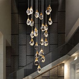 Lobby Crystal Pendant Lamp Simple Bedroom Dining Room Long Hanging Lamps Luxury Staircase Large Glass Pendant Light Nordic Home