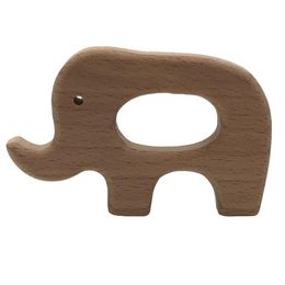 Baby Wood Teether Animal Elephant Shaped Smooth Edge Natural Beech Wooden Teethering Chewable Pendant Baby Teethers