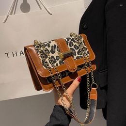 Evening Bags QIAOSANSANWomen's Fashion Leopard Print Retro One-shoulder Small Square Bag Casual Texture Handbag Winter Chain High