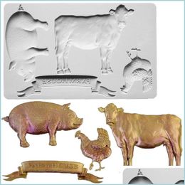 Baking Moulds Baking Tools Animal Farm Pig Cow Chicken Chocolate Mould Fondant Cake Sile Decoration Accessories 220601 Drop Delivery Dhiyg