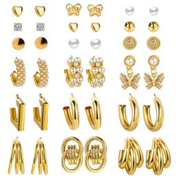 Other Gold Hoop Earrings Set For Women Mtipack Boho Fashion Statement Stud Pack With Pearl Butterfly Shaped Assorted Small Big Jewel Amdkm