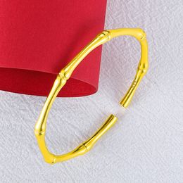 Opening Rich Bamboo Knot Bracelet Bangle for Women Girls 18k Yellow Gold Filled Classic Fashion Accessories