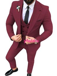 Customise tuxedo One Button Handsome Peak Lapel Groom Tuxedos Men Suits Wedding/Prom/Dinner Man Blazer Jacket Pants Tie Vest W1191