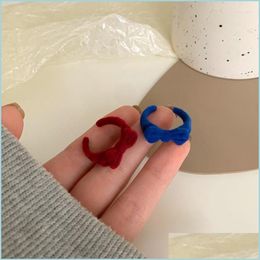 Cluster Rings Cluster Rings Trendy Veet Bow For Women Girls Vintage Blue Flocking Wine Red Open Ring Index Finger Jewlery Ladies Gif Dhwcz