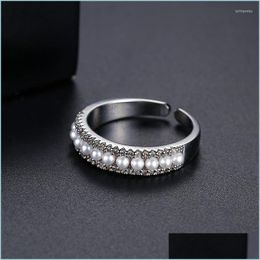 Wedding Rings Wedding Rings Charm Sier Colour White Pearl Ring Cute Female Luxury Crystal Stone For Women Dainty Bridal Open Engageme Dhiwe