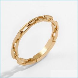 Cluster Rings Cluster Rings 2022 Fashion Minimalist Link Chain For Women Vintage Gold Colour Geometric Ring Simple Finger Jewellery Dro Dhcff