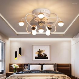 Modern Ceiling Fan With Remote Control Function Built-in Electric Light In Bedroom Dining Room And Living