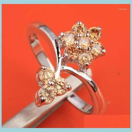 Wedding Rings Wedding Rings Stylish Champagne Morganite Zircon Gems Sier Plated Argent Jewelry Ring Size 6 / 7 8 9 S1380Wedding Drop Dhqzf