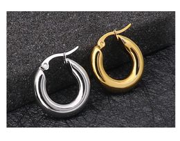 Plated Silver Gold Tone Women Chunky Hoop Earrings Gift Fashion Jewelry Stainless Round Smooth Thick Earring